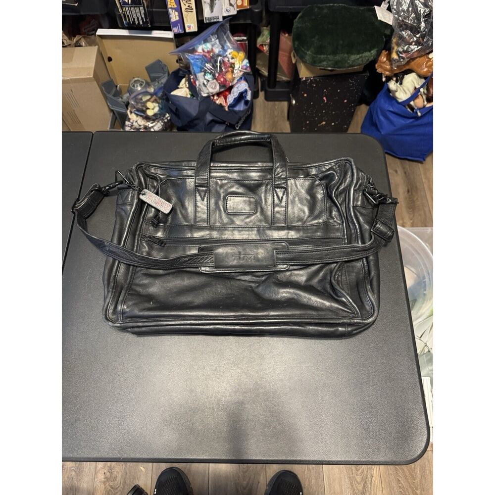 Designer x VTG TUMI Alpha Laptop/Messenger Bag Black Leather